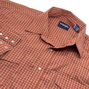 Wrangler Men's LS Western Pearl‎ Snap Shirt Red White Blue Plaid XXL